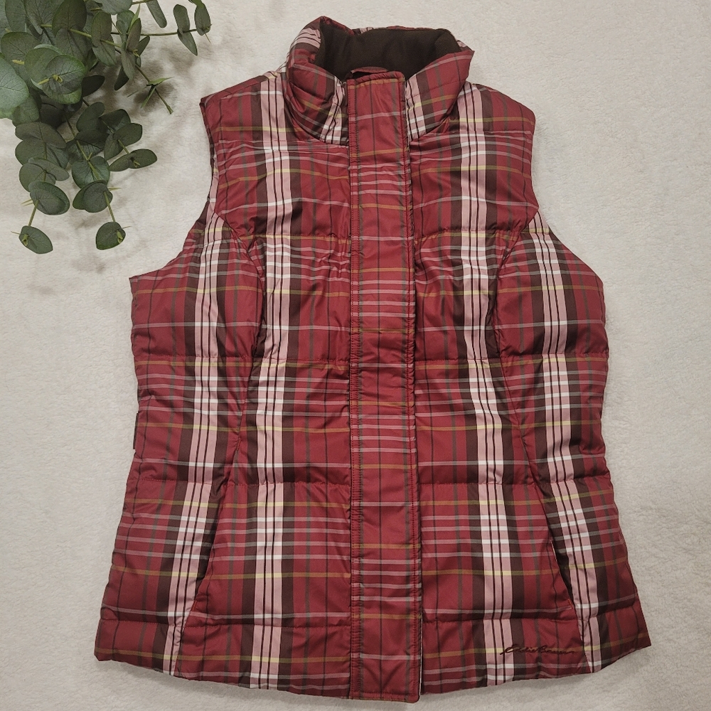 EDDIE BAUER plaid good down puffer vest size M